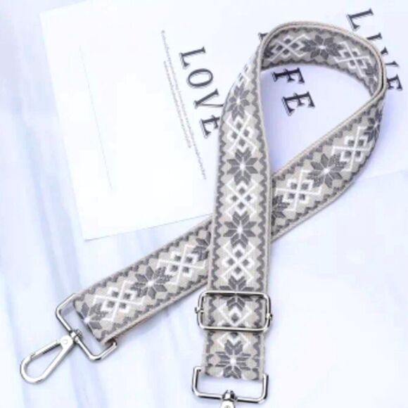 Chic Embroidered Adjustable Bag Strap Beige and Grey - Picture 1 of 6